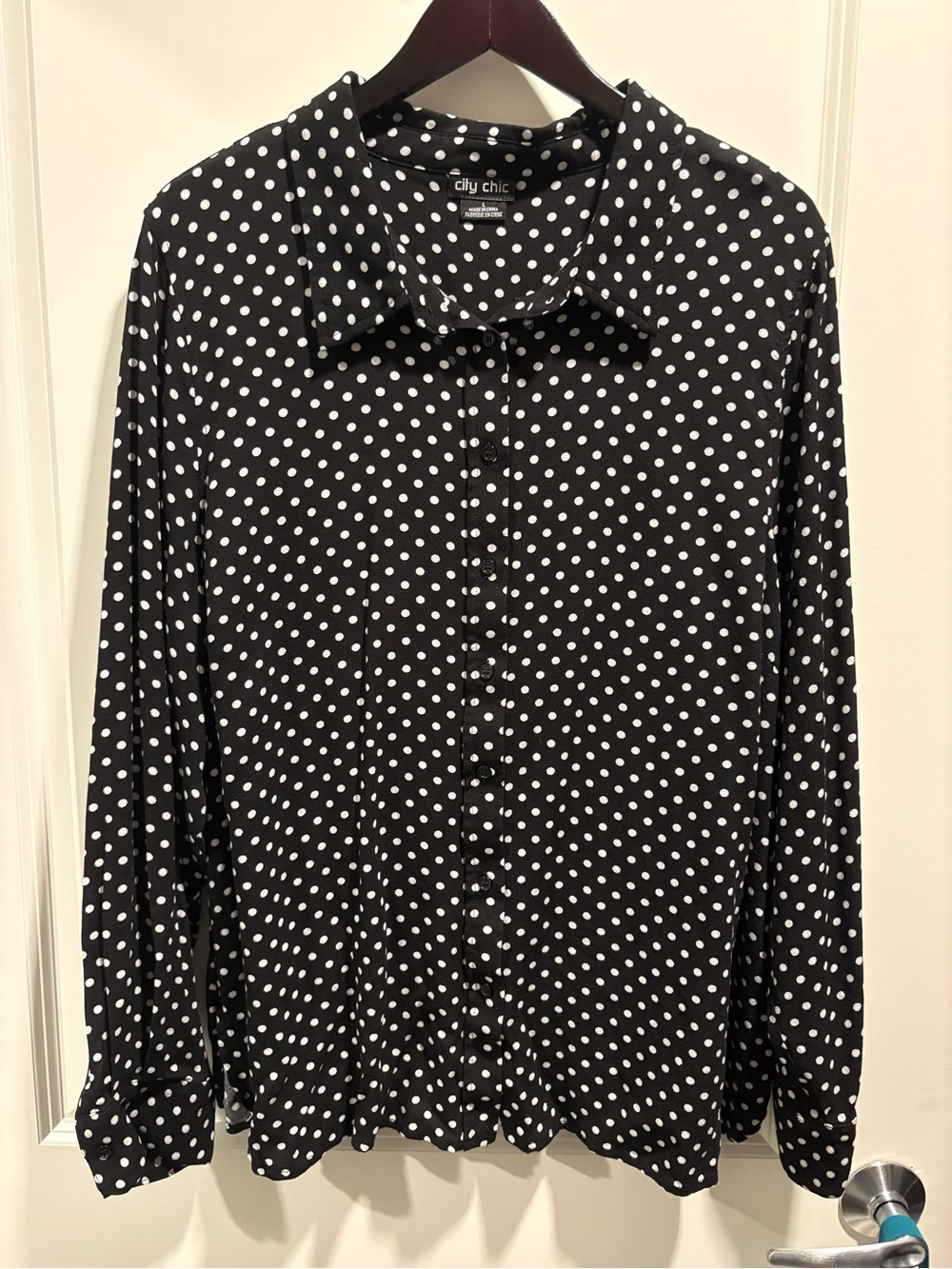 City Chic Black and White Polka Dot Button-Down Shirt